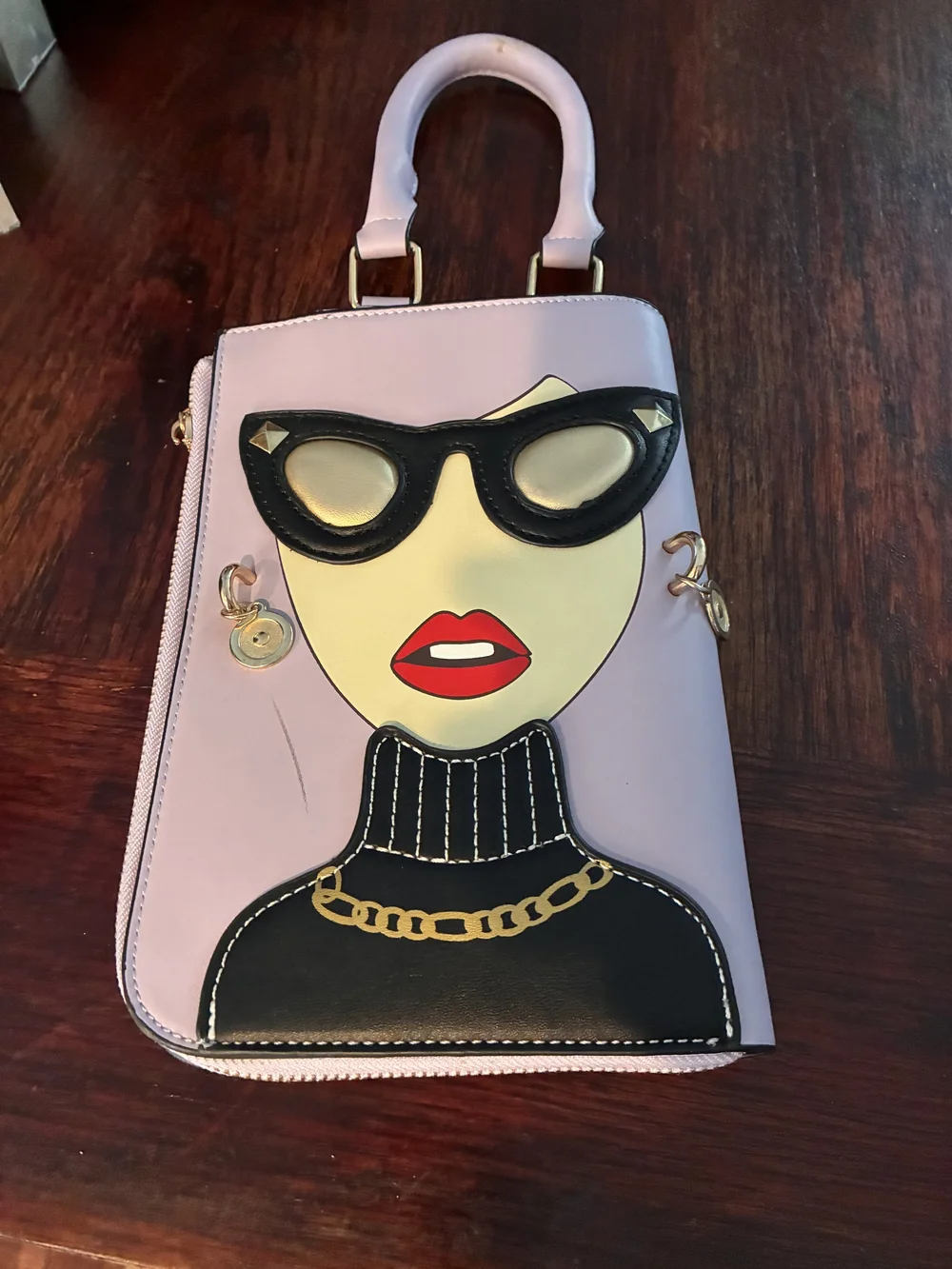 Women’s Lilac Novelty Face Tote Bag with Black Accent